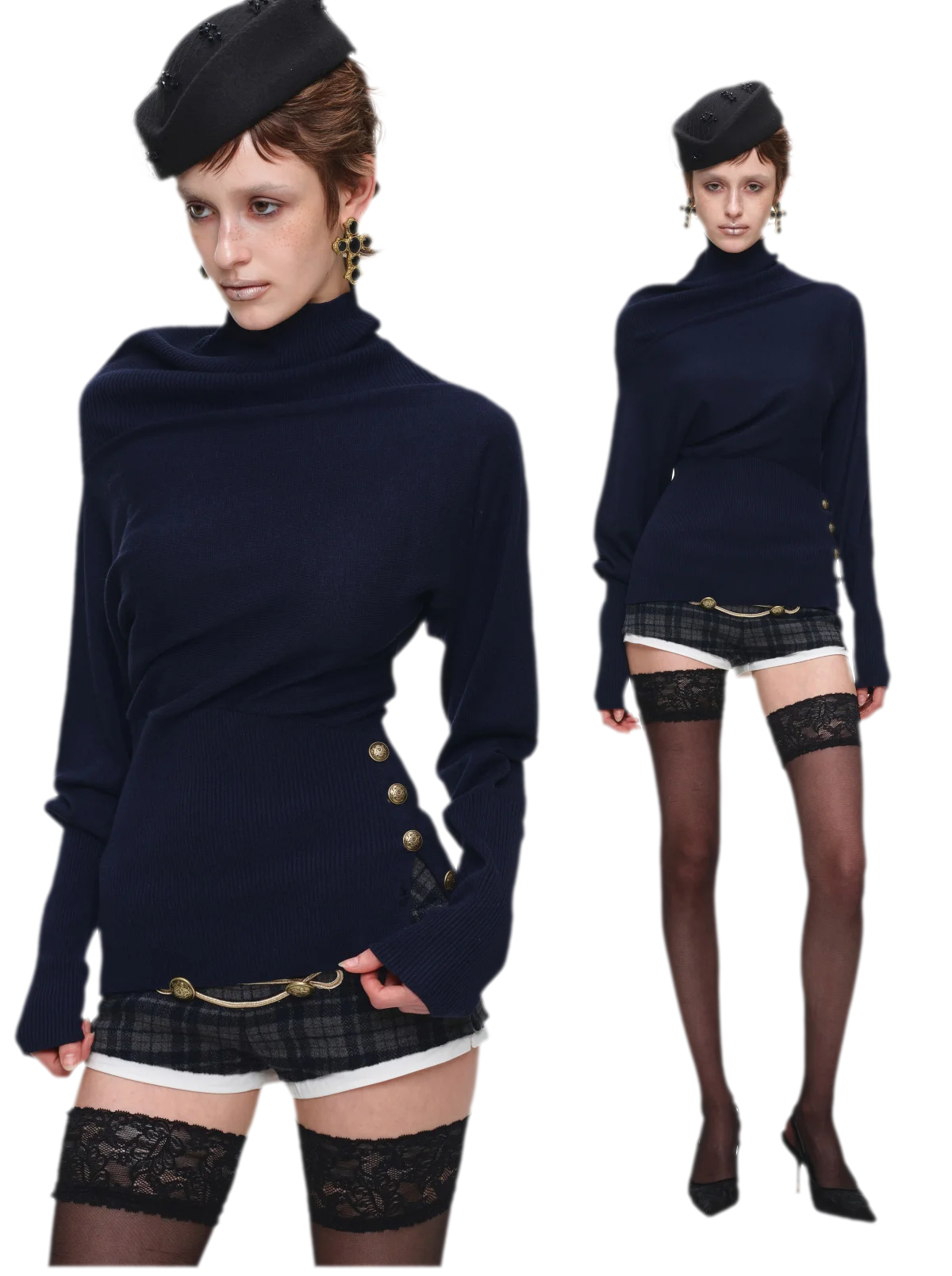Acetate Cashmere Blend Batwing Turtleneck Sweater