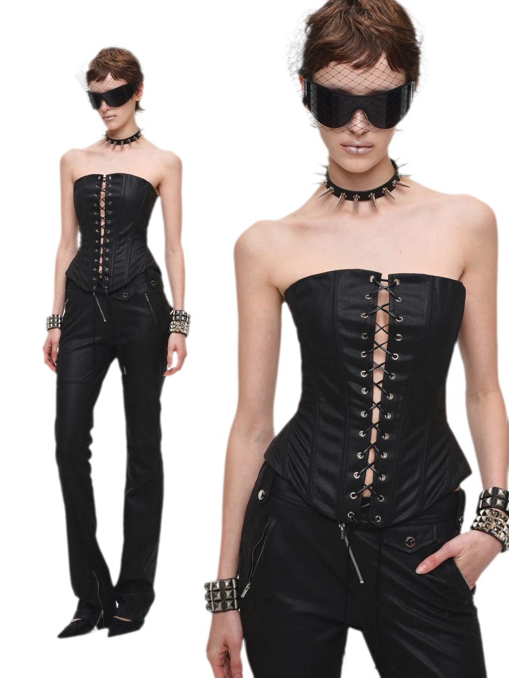 Washed Faux Leather Lace-Up Corset Belt