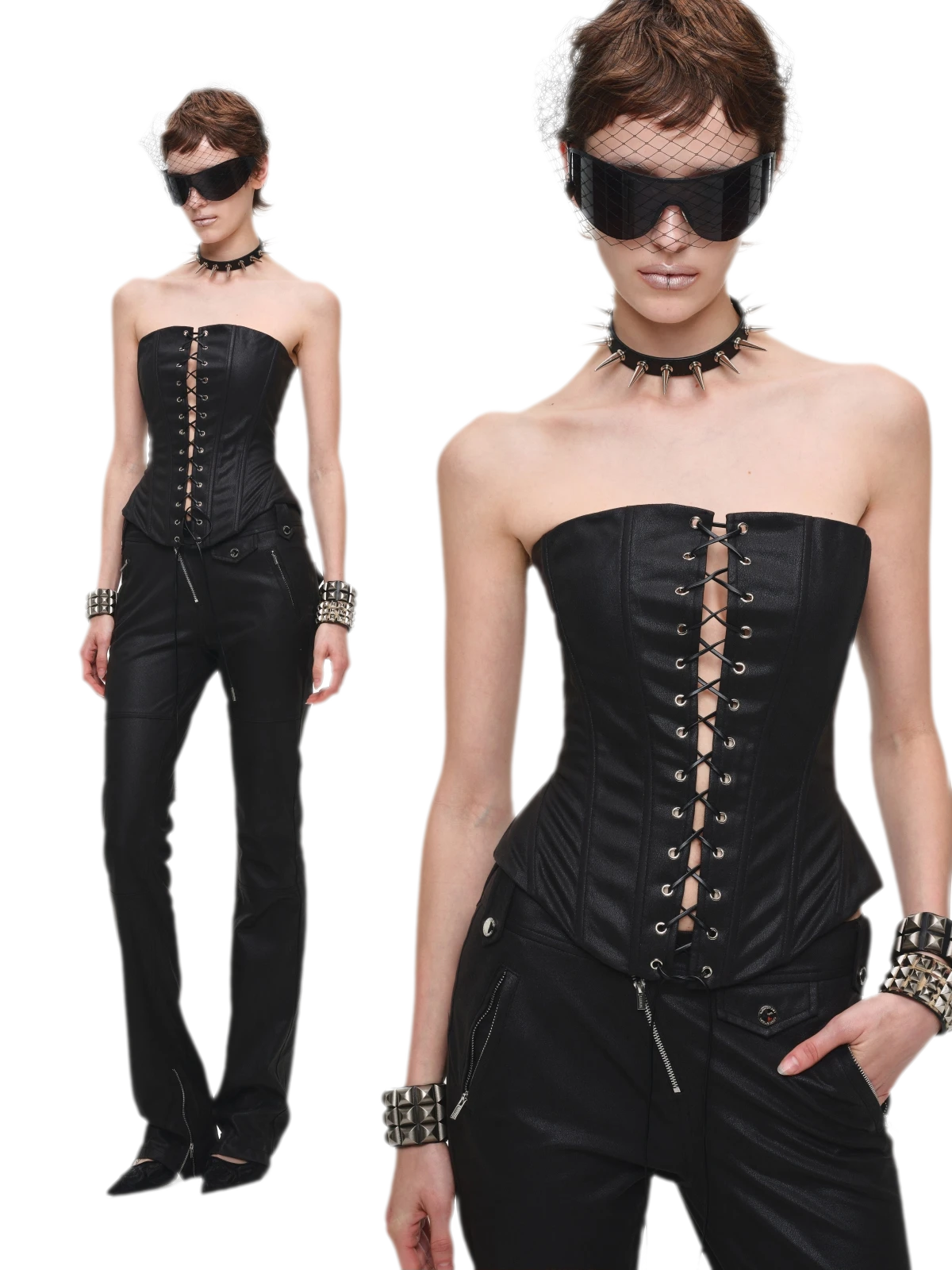 Washed Faux Leather Lace-Up Corset Belt