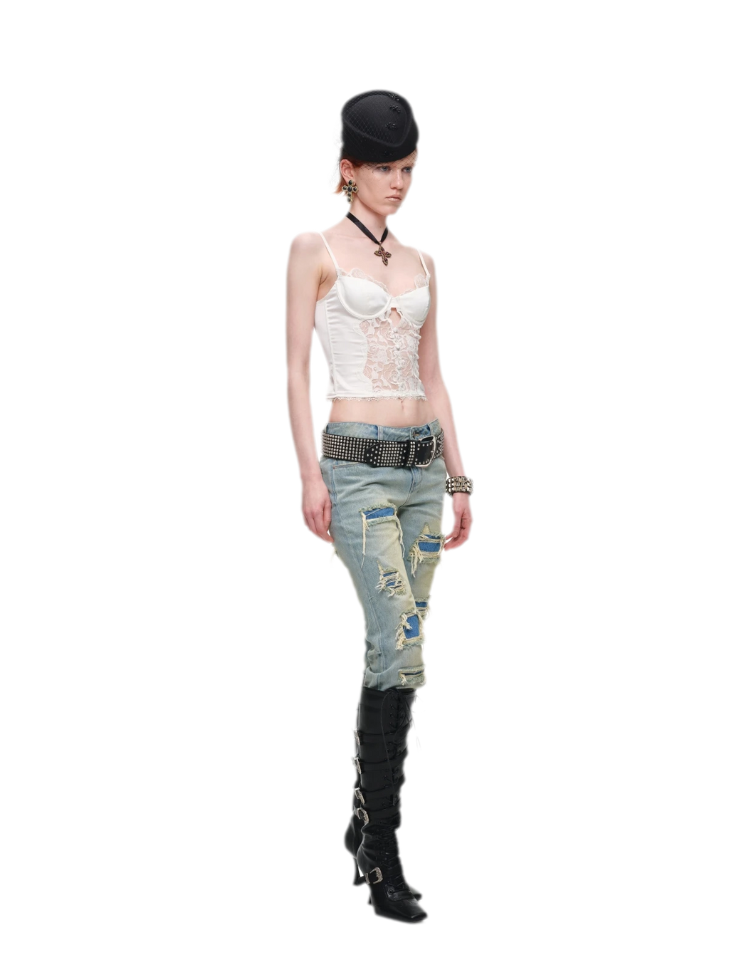Washed Blue Appliqué Distressed Straight-Leg Jeans