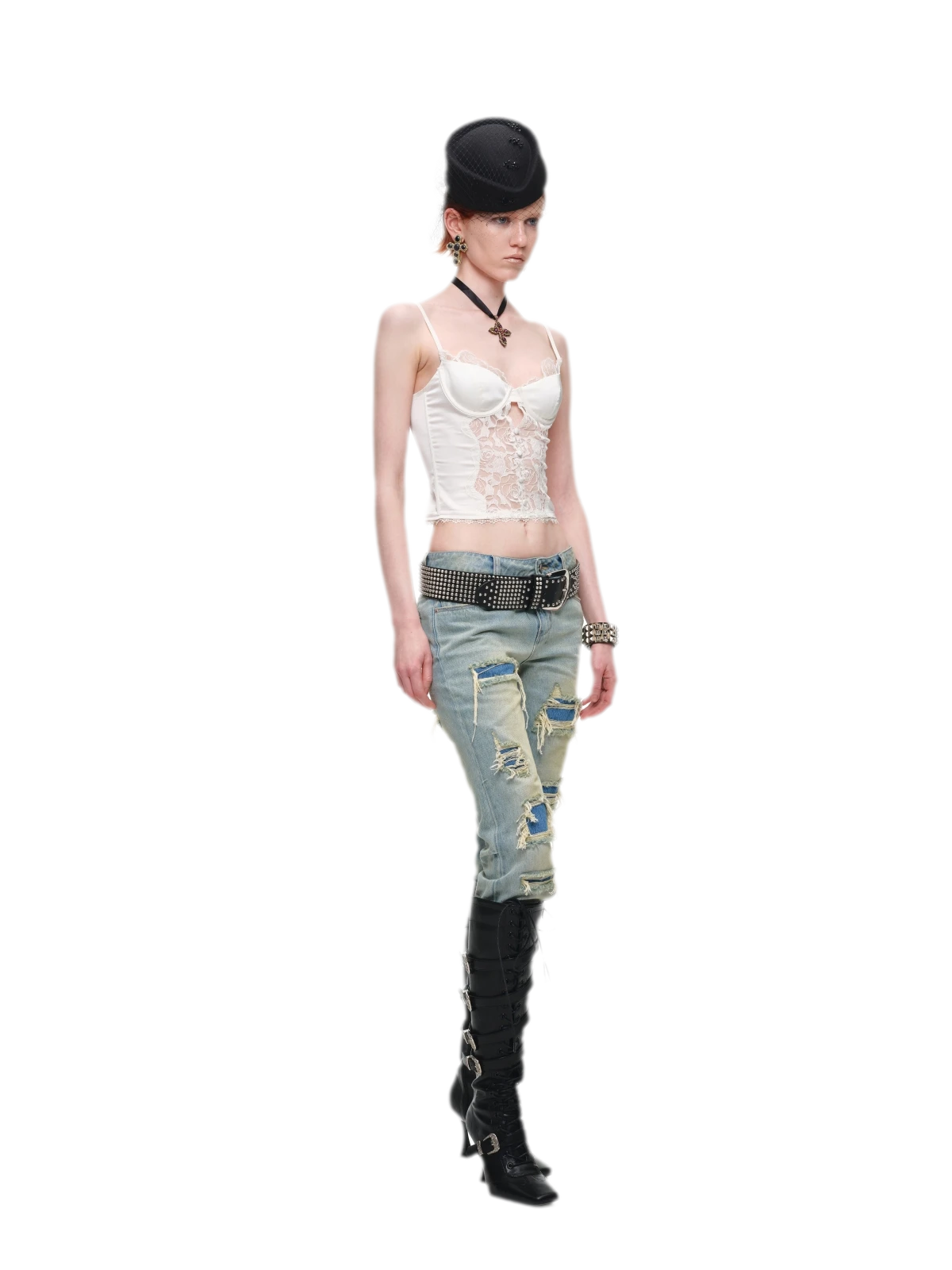 Washed Blue Appliqué Distressed Straight-Leg Jeans