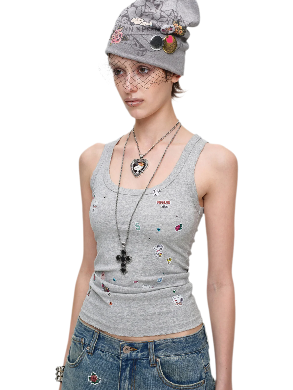 Washed Ribbed Scoop-Neck Rhinestone Tank Top