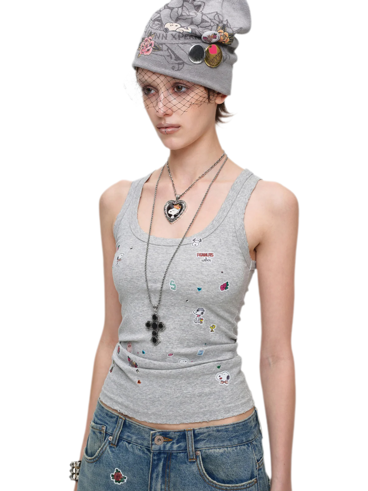 Washed Ribbed Scoop-Neck Rhinestone Tank Top