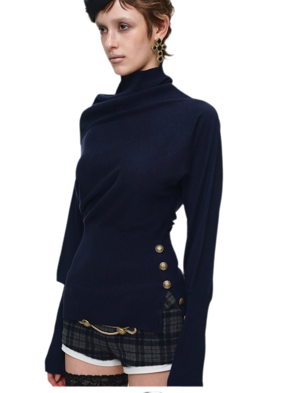 Acetate Cashmere Blend Batwing Turtleneck Sweater