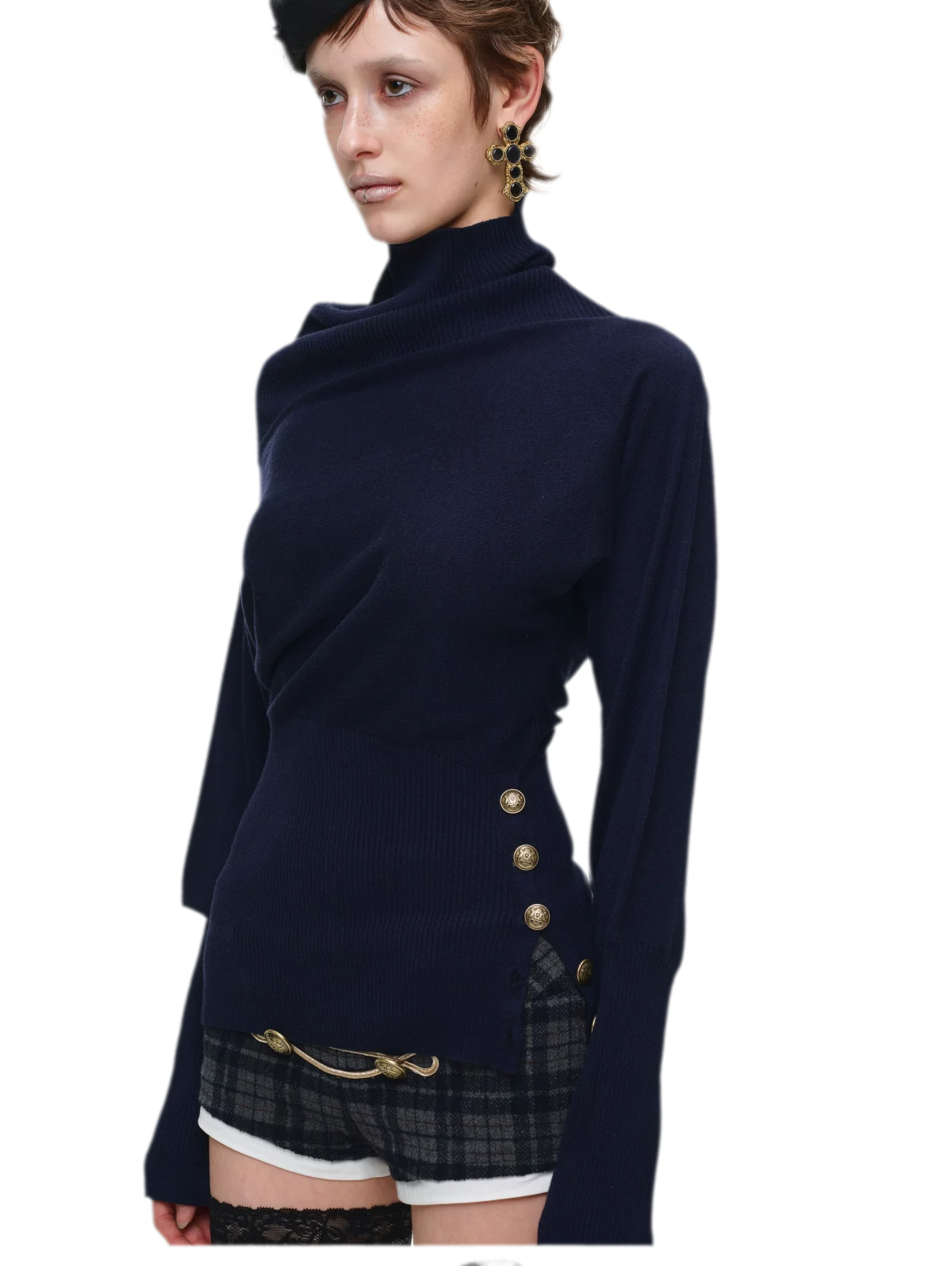 Acetate Cashmere Blend Batwing Turtleneck Sweater