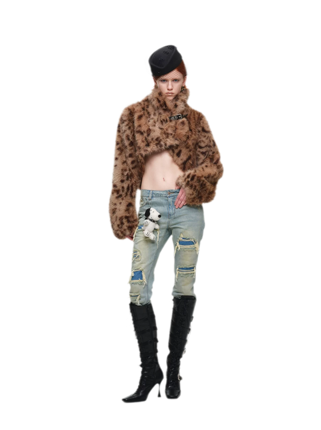 Plush Leopard Print Cropped Faux Fur Coat