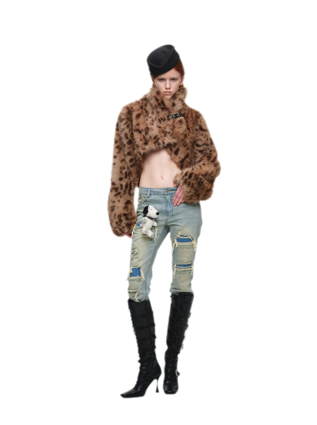 Plush Leopard Print Cropped Faux Fur Coat