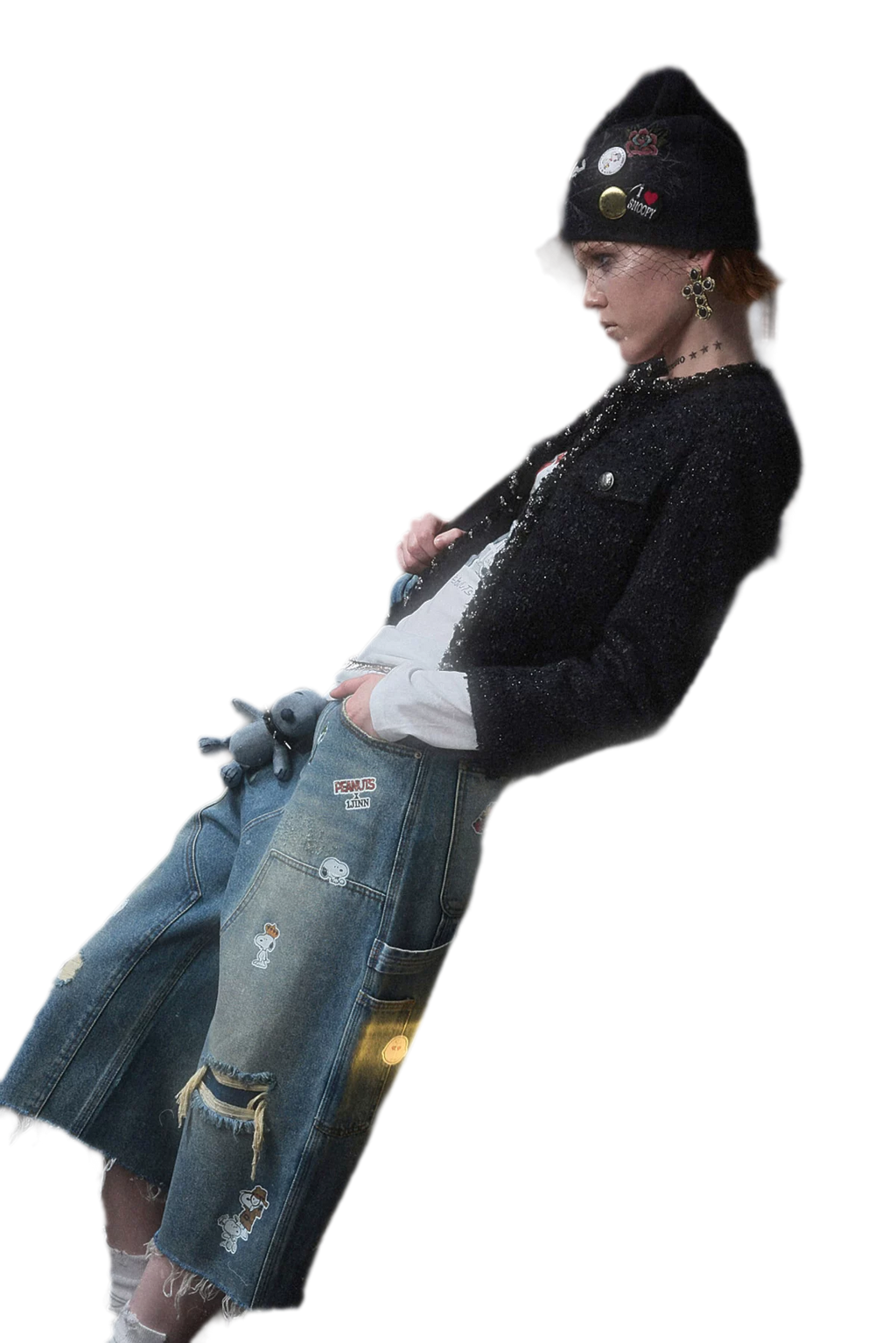 Washed Distressed Cropped Cargo Jeans with Patches