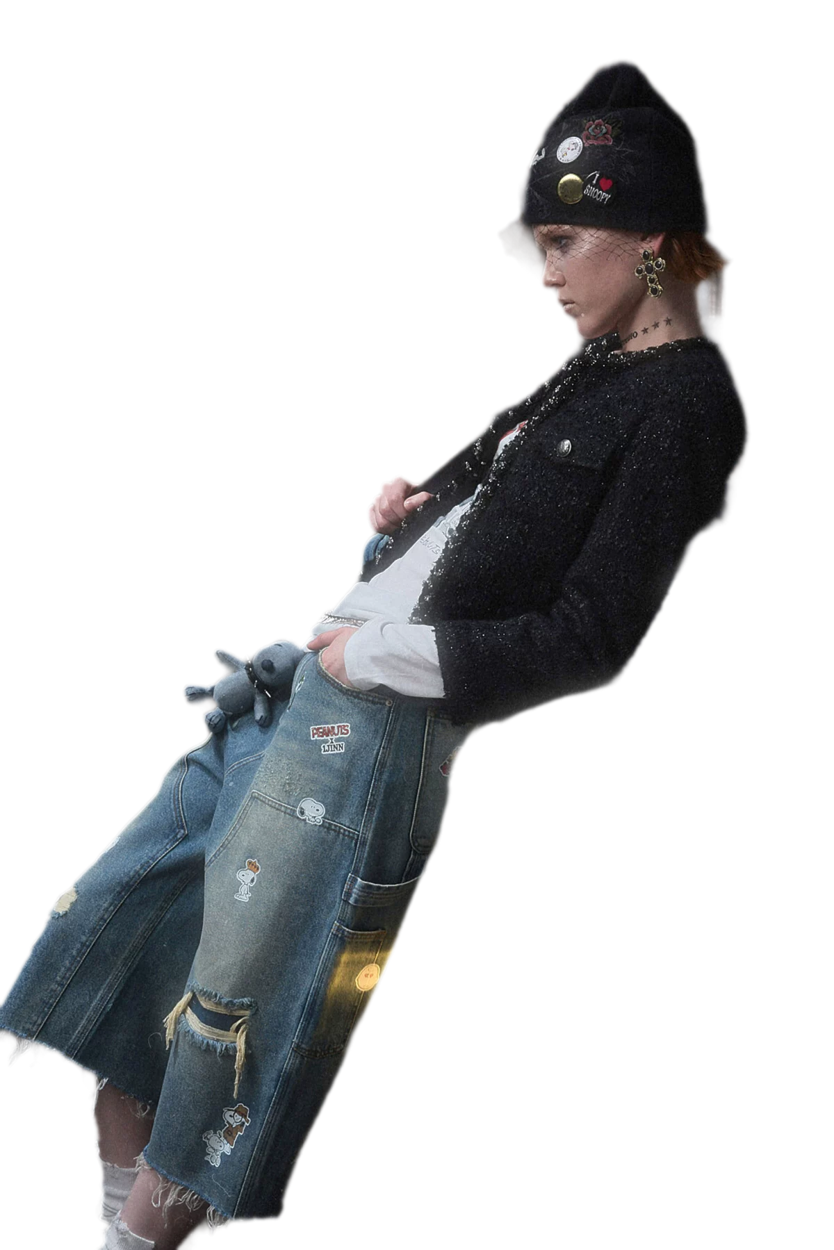 Washed Distressed Cropped Cargo Jeans with Patches