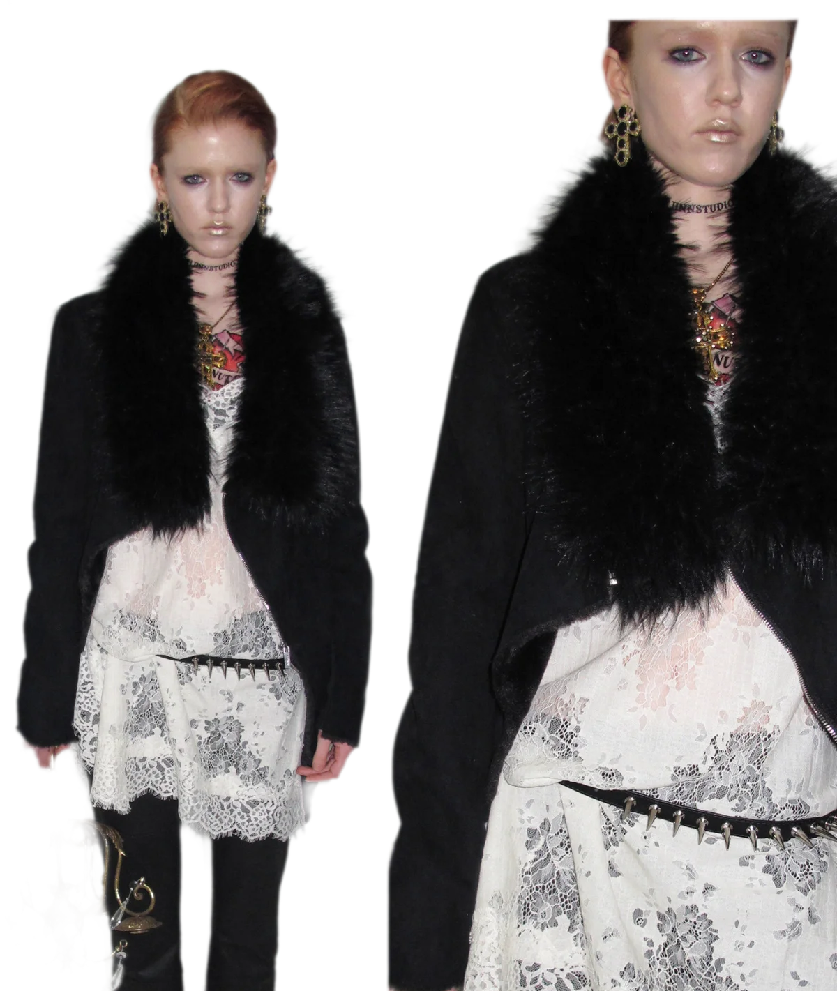 Suede-Look Slim Fit Coat with Oversized Faux Fur Collar