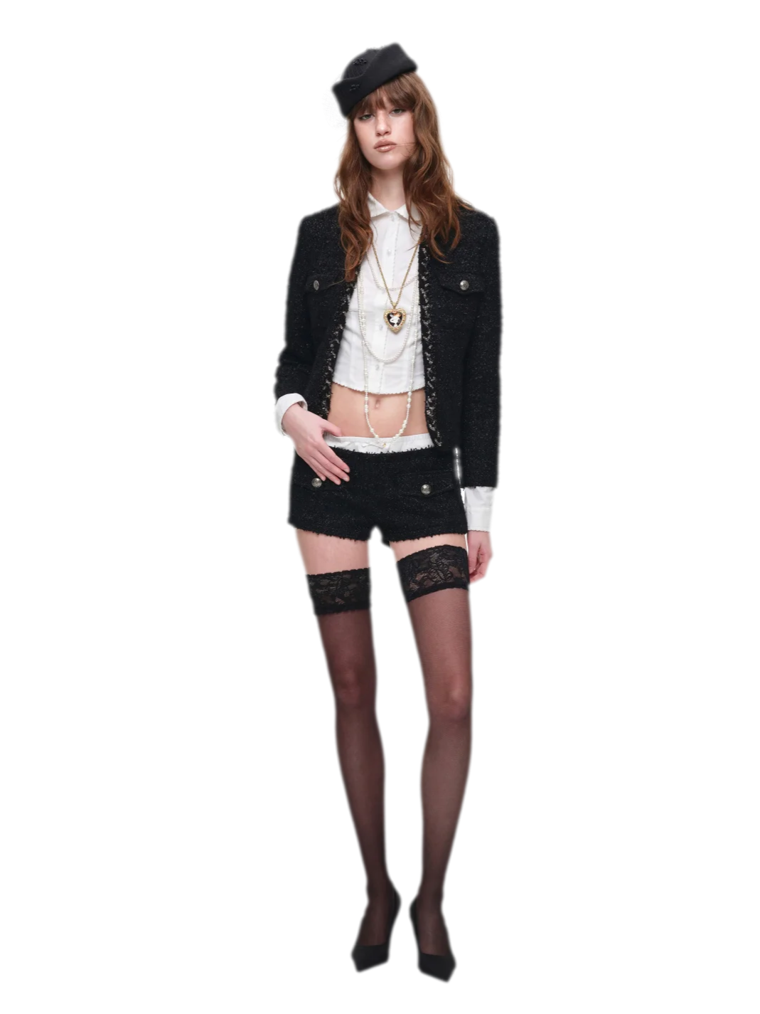 Boucle cropped jacket and shorts set