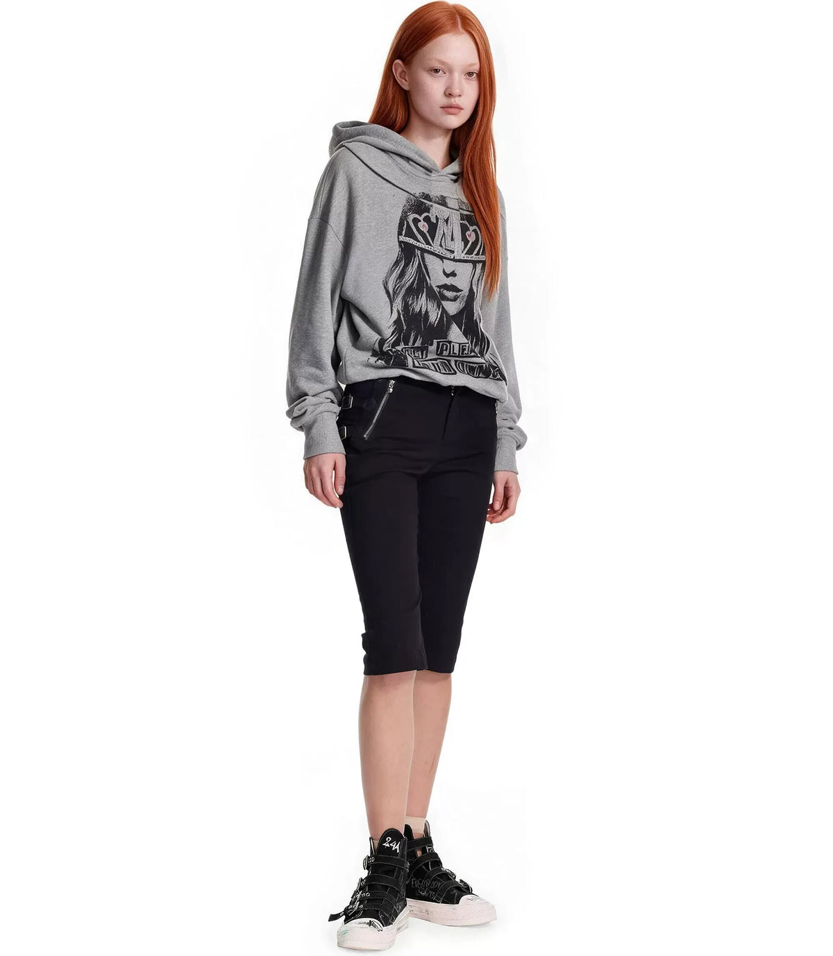 Hand-Drawn Graffiti High-Top Canvas Sneakers – Punk Grunge Platform Sneakers with Metal Buckle Straps