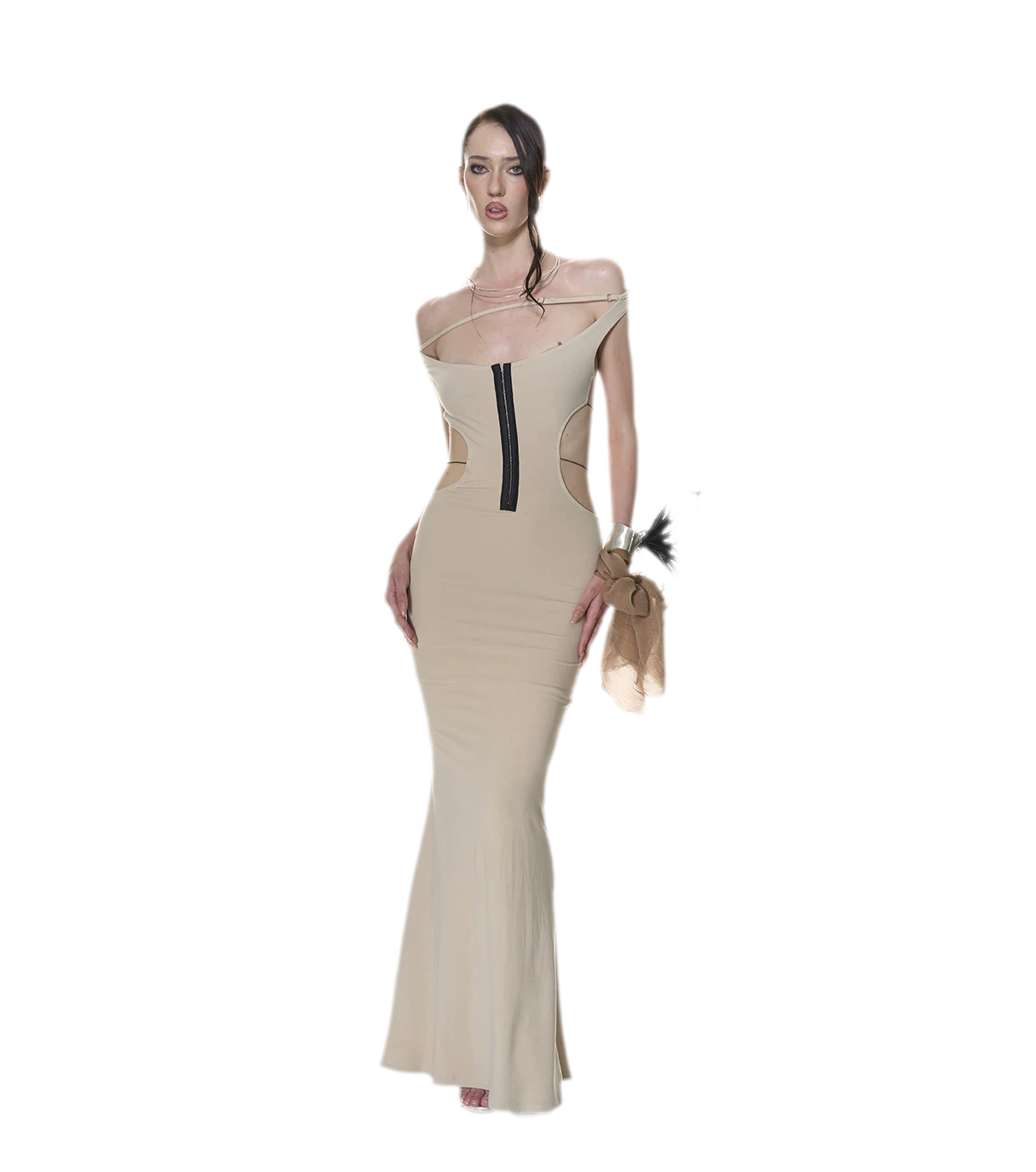 NOLA Back Tie Knit Maxi Dress – Off-Shoulder Bodycon Stretch Dress