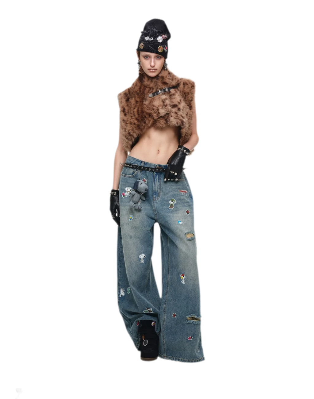 Belted Leopard Print Faux Fur Cropped Vest