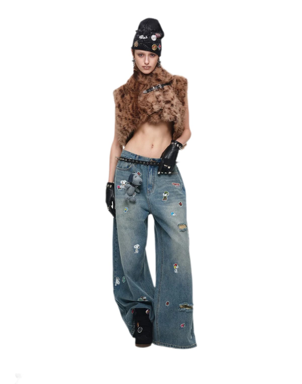 Belted Leopard Print Faux Fur Cropped Vest