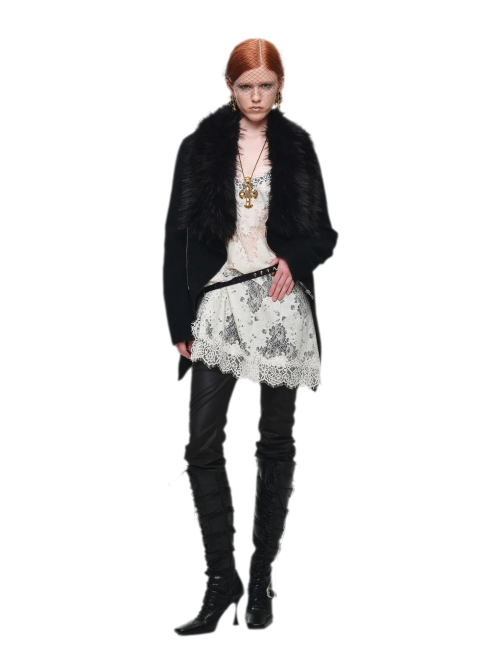 Suede-Look Slim Fit Coat with Oversized Faux Fur Collar
