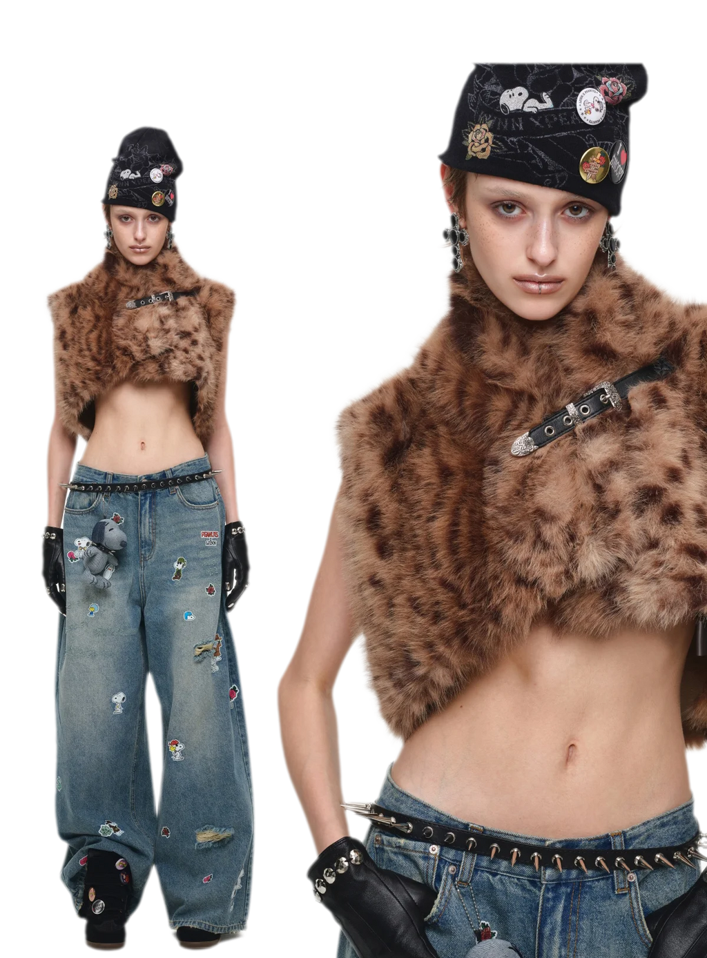 Belted Leopard Print Faux Fur Cropped Vest