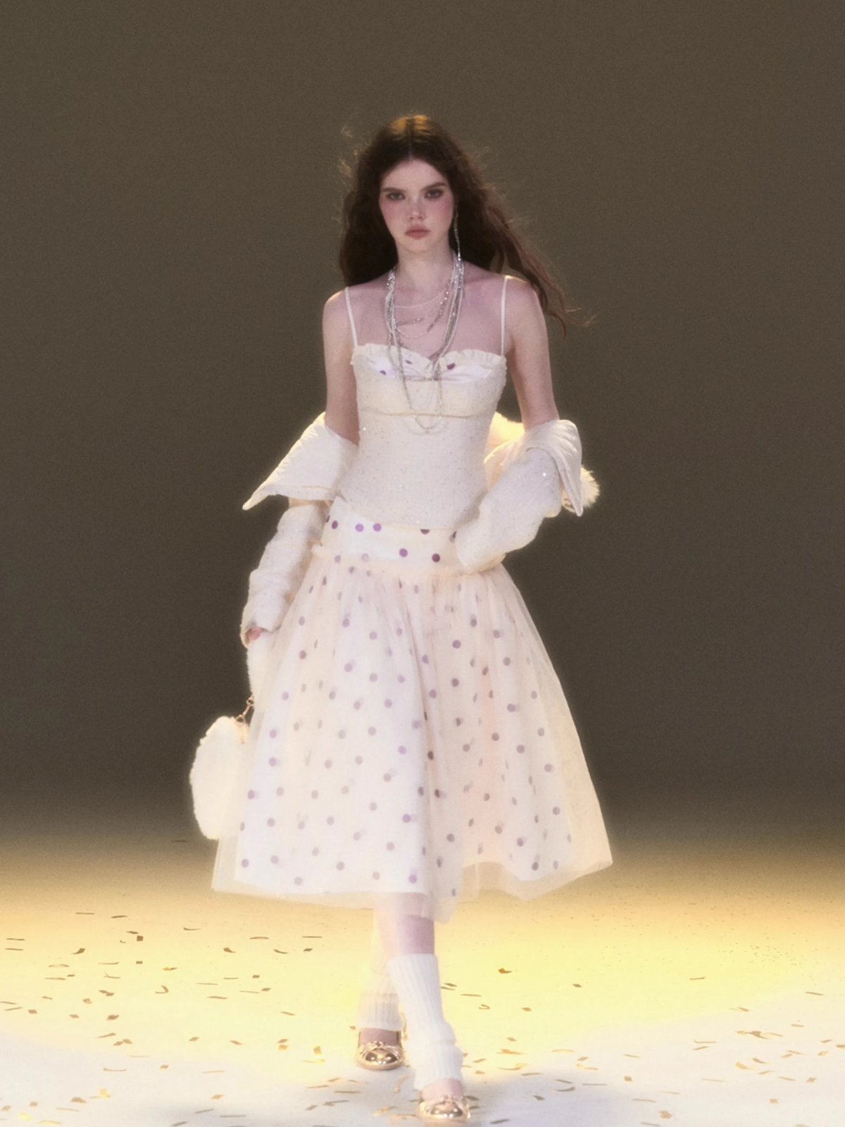Boucle Jacket, Camisole & Polka Dot Tulle Skirt Set