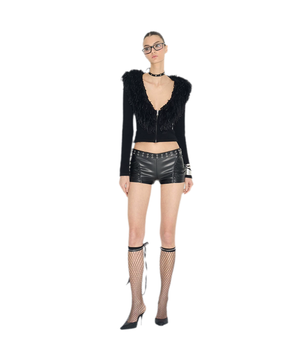 NOLA Wool Blend Cropped V-Neck Zip Jacket – Shearling Collar Knit