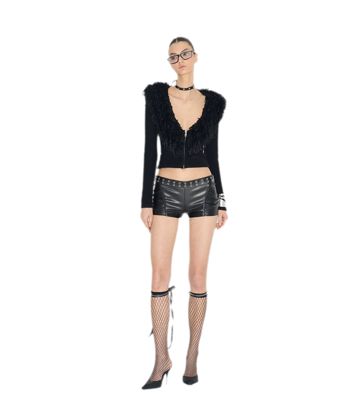 NOLA Wool Blend Cropped V-Neck Zip Jacket – Shearling Collar Knit