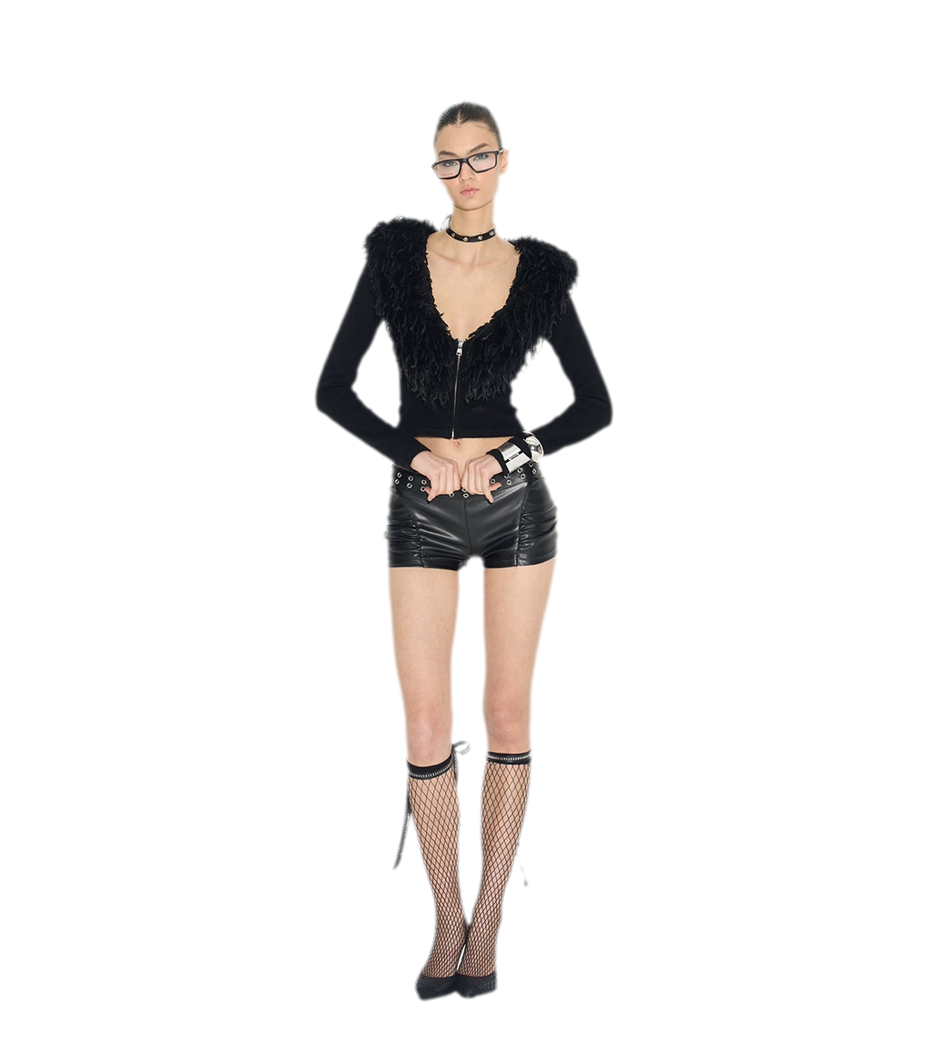 NOLA Wool Blend Cropped V-Neck Zip Jacket – Shearling Collar Knit