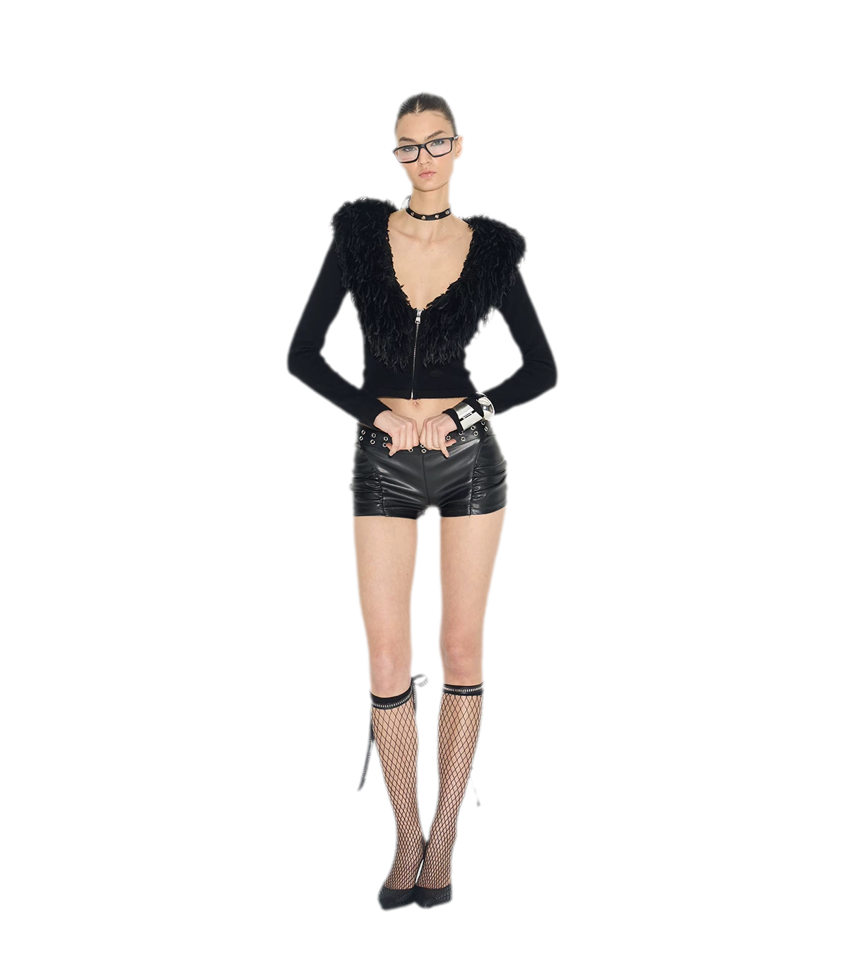 NOLA Wool Blend Cropped V-Neck Zip Jacket – Shearling Collar Knit