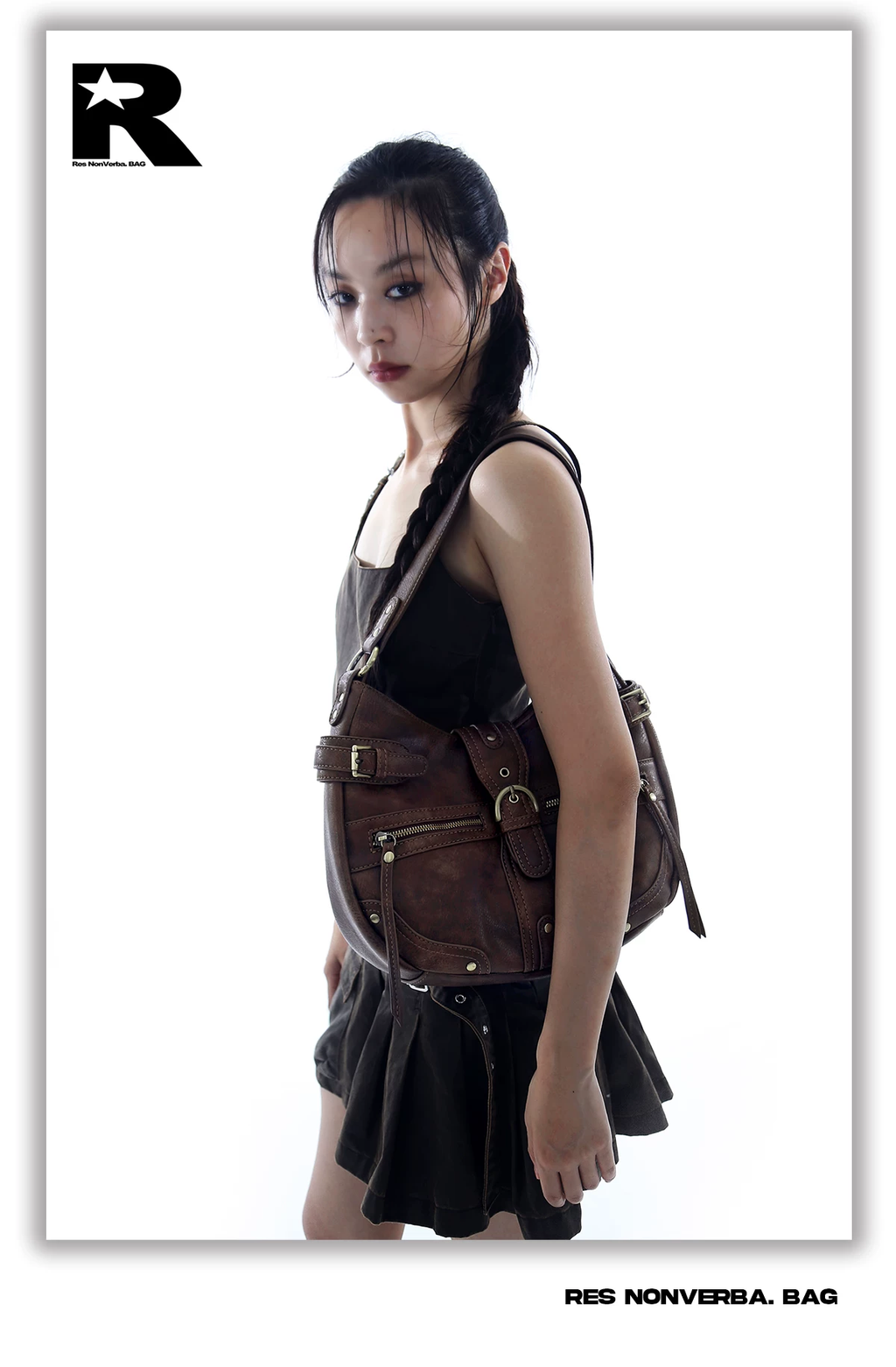 Vintage Textured Half-Moon Leather Bag