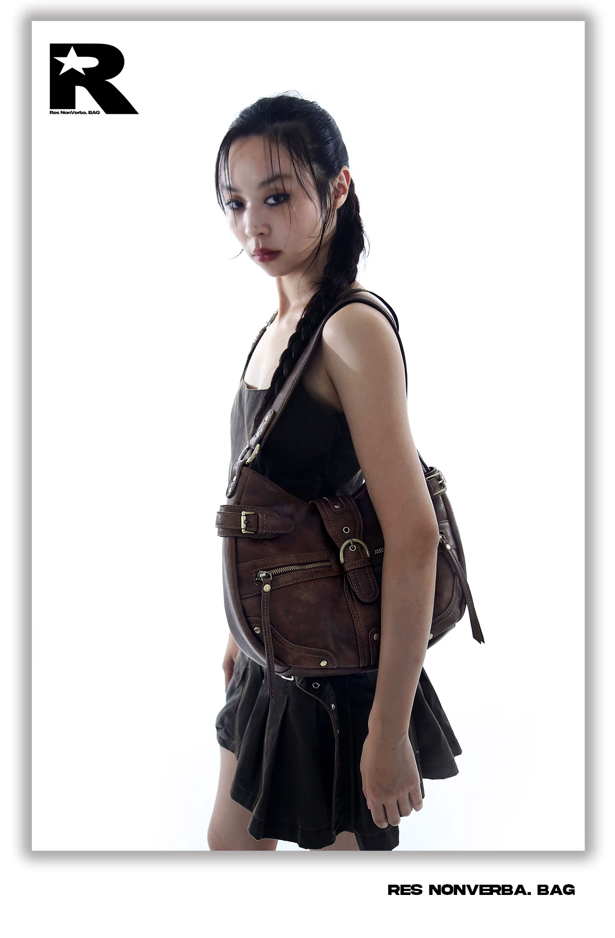 Vintage Textured Half-Moon Leather Bag