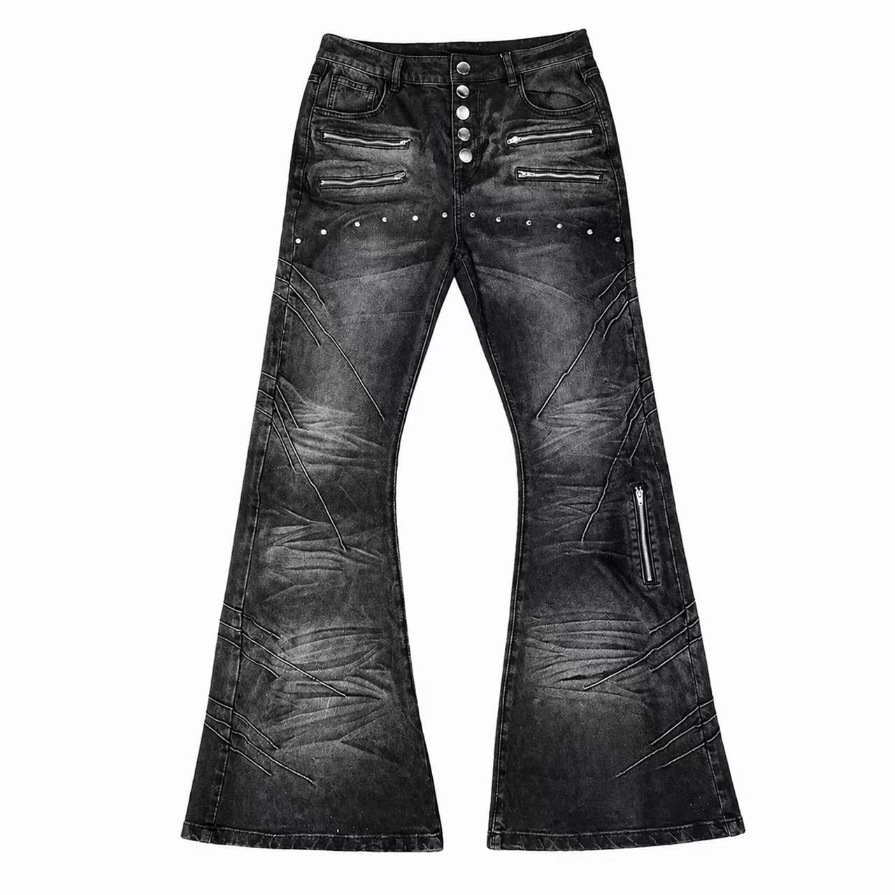 Shark Skin Washed Curved Knife Jeans (Washed and Aged Style)
