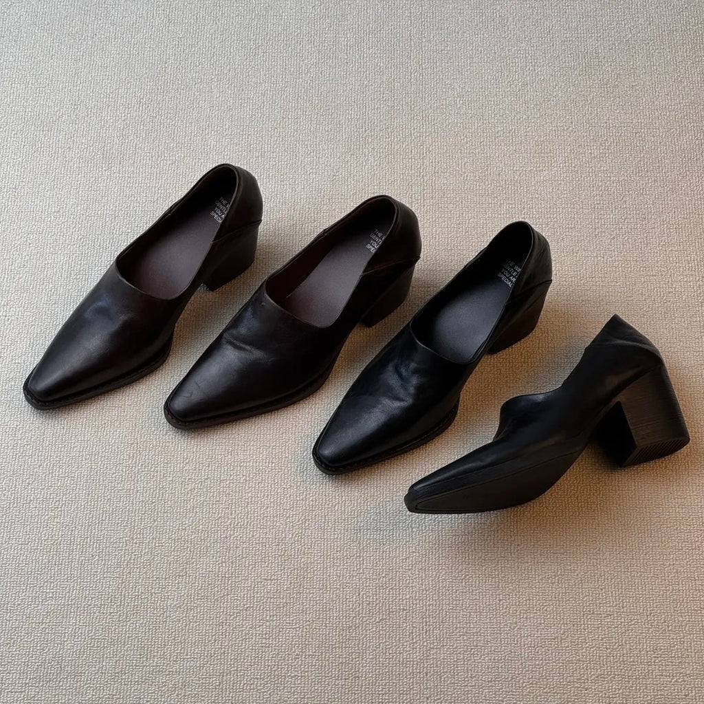 Retro Pointed Toe Chunky Heel Loafers