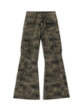 PAIKI Washed Camouflage Multi-Panel Flared Cargo Pants