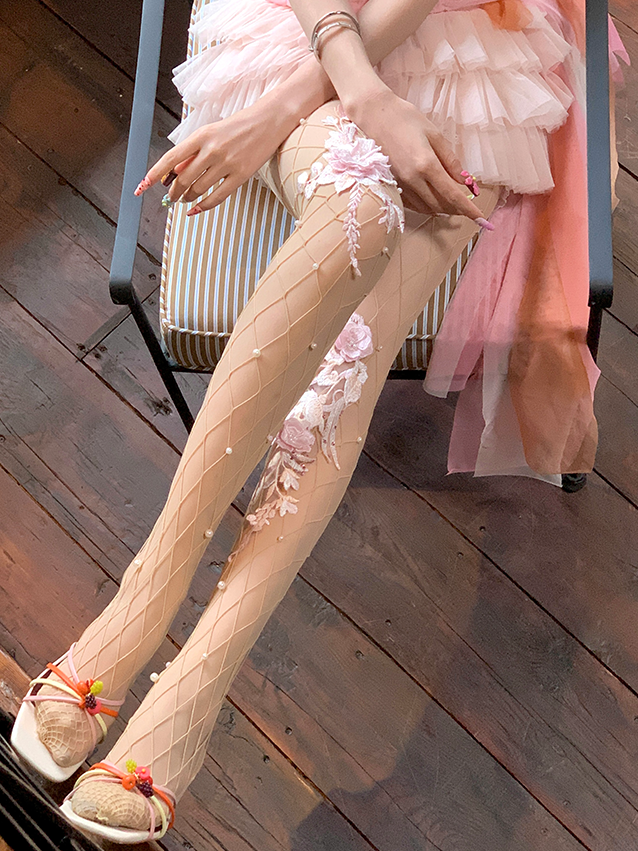Floral Embroidery Cutout Fishnet Tights
