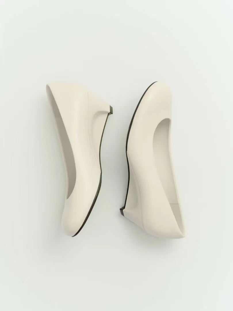White Calfskin Wedge Heel Shoes