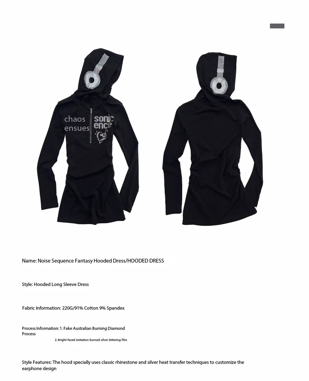 LOUD MUSIC CHAOS RHINESTONE GRAPHIC ZIP-UP HOODED DRESS