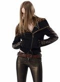 Leopard sequin asymmetric fitted jacket in black