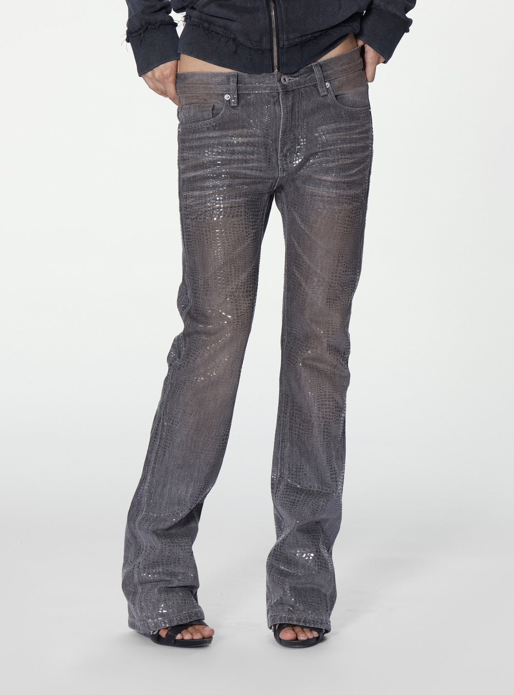 Rust wash sequin denim detail