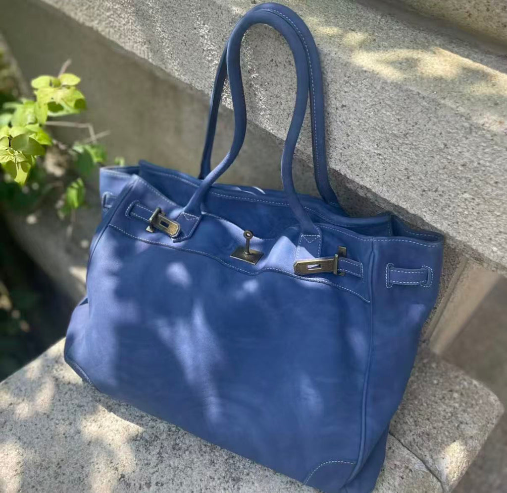 VINTAGE WASHED LEATHER TOTE FIRKIN BAG