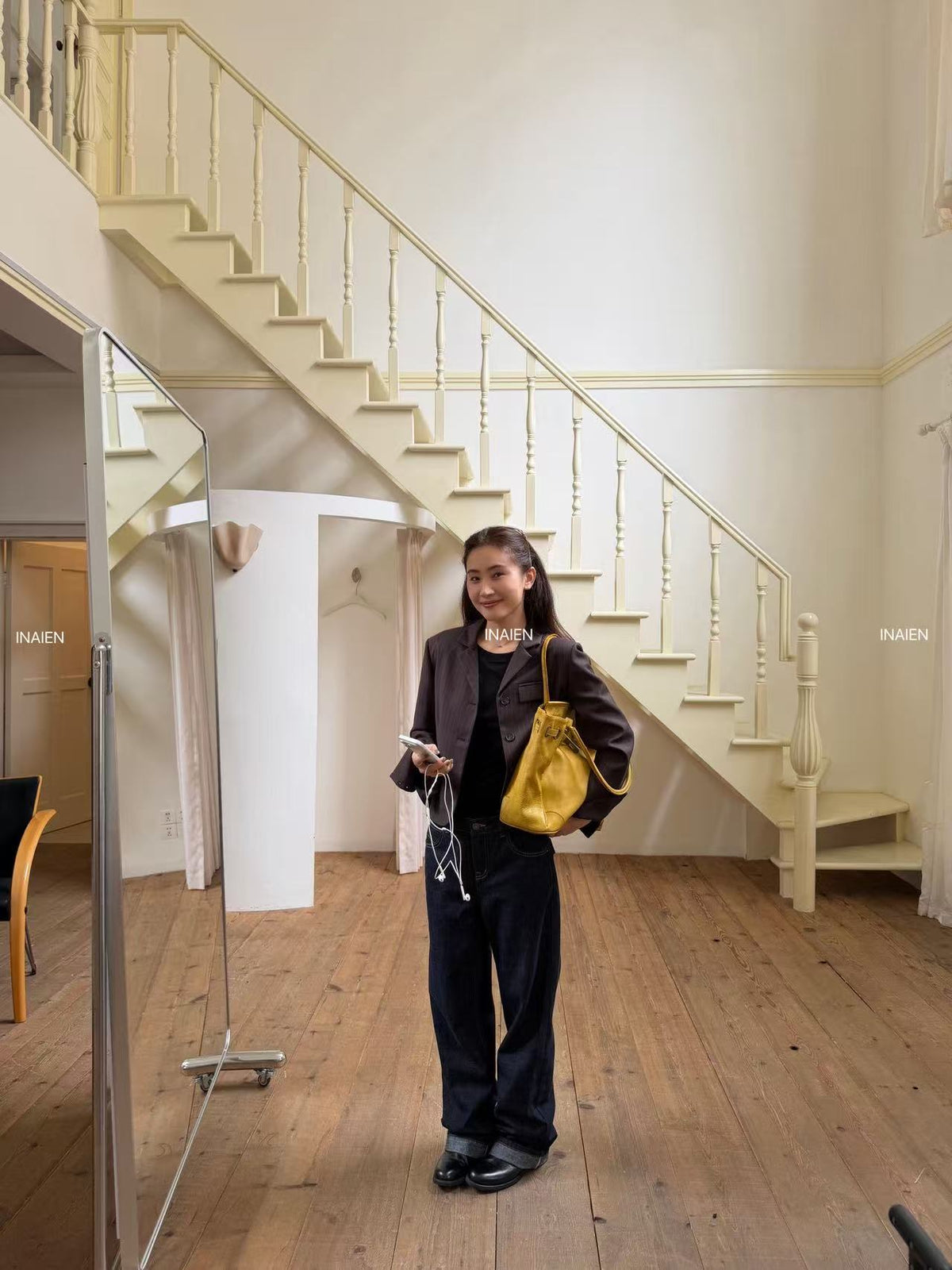 Yellow Water-Dyed Calfskin Vintage Firkin Tote Bag