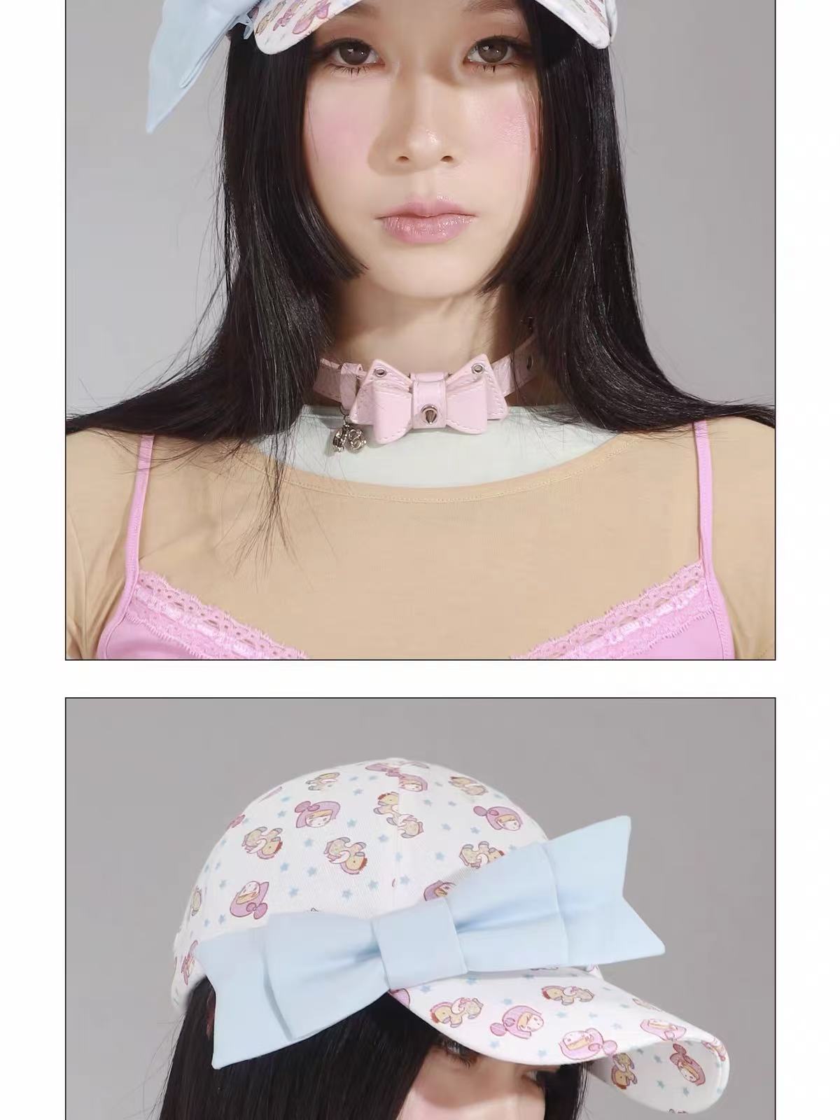 BABY BOW PRINT OVERSIZED BASEBALL CAP