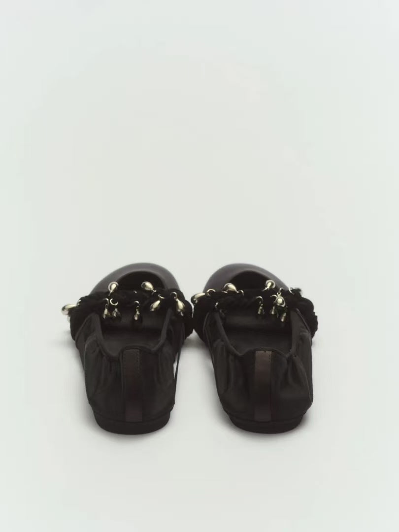 Black Silk Ballet Flats
