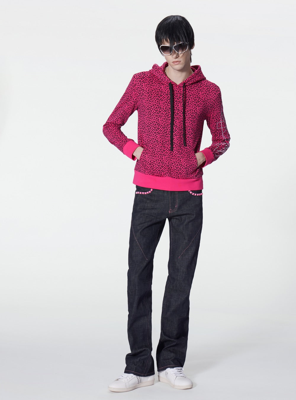 Pink leopard hoodie close-up