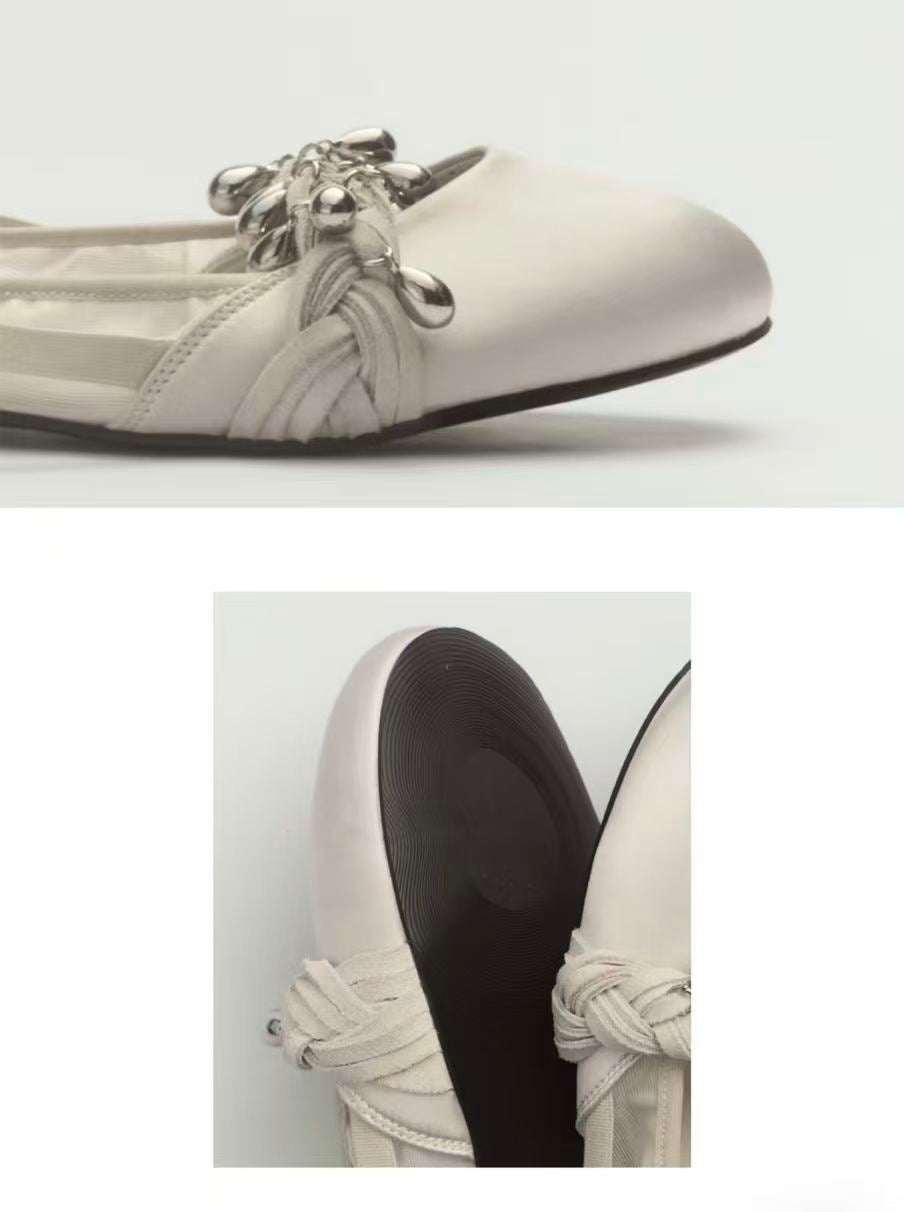 Silver-White Silk Ballet Flats