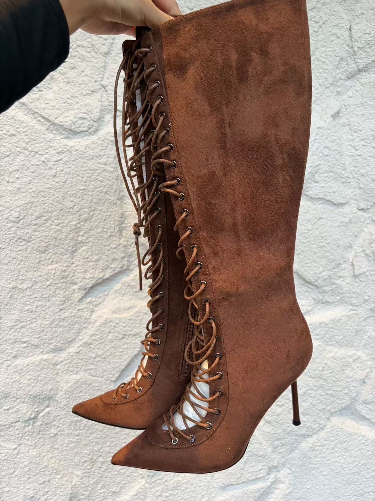 Lace-Up Thigh-High Boots