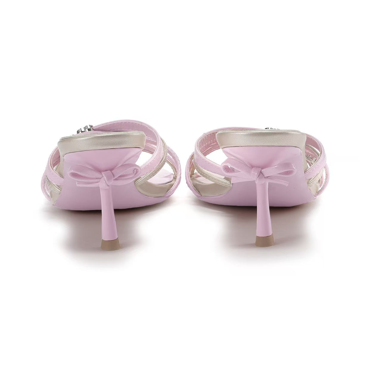 Ooops333 Coquette Bow Rhinestone Heart Heels