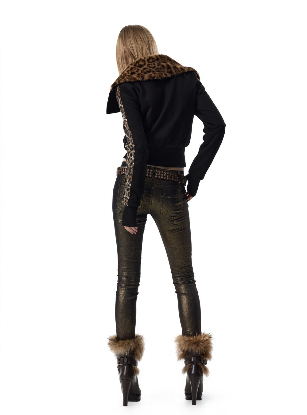 Leopard sequin asymmetric jacket detail
