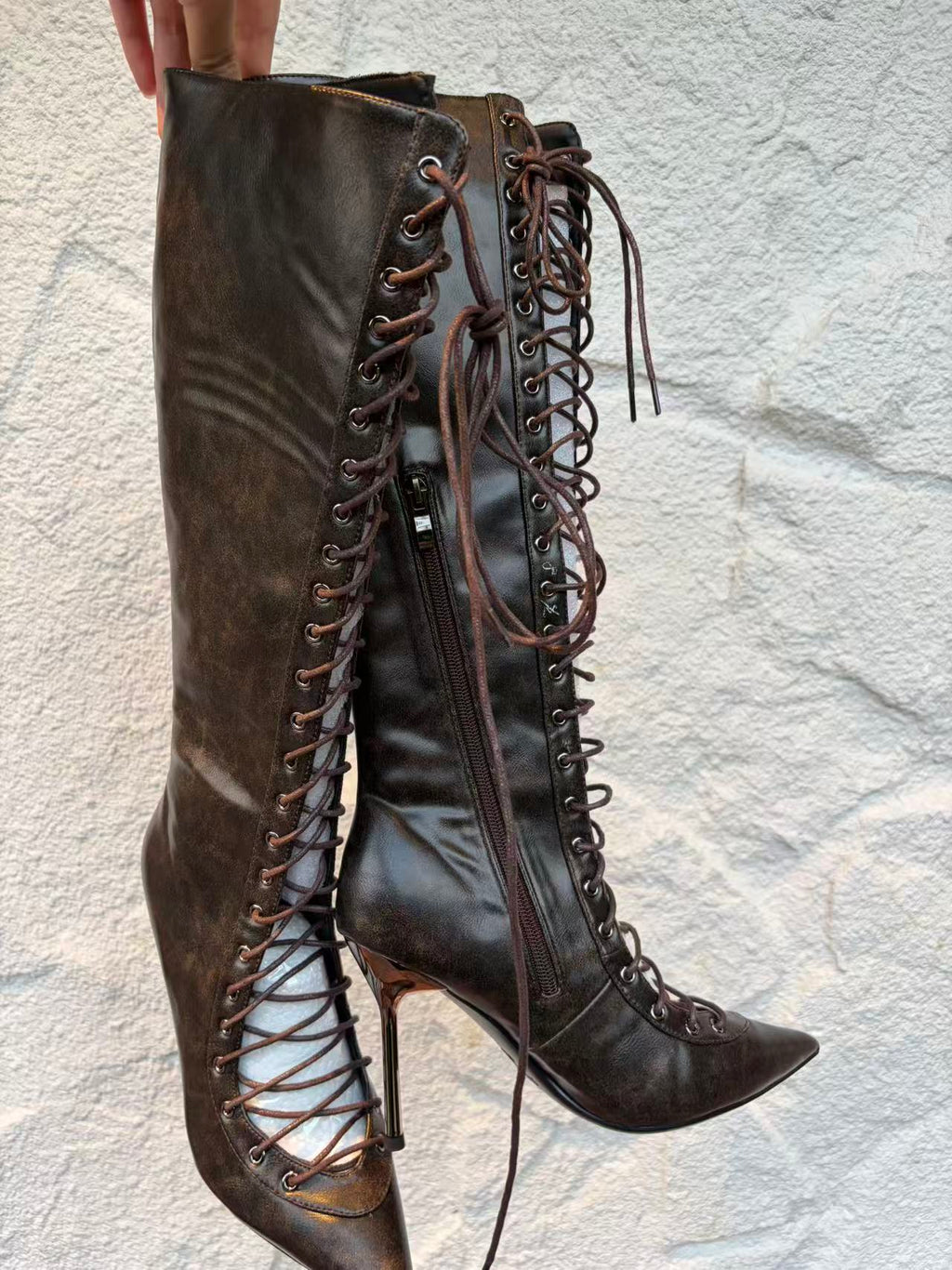Lace-Up Thigh-High Boots