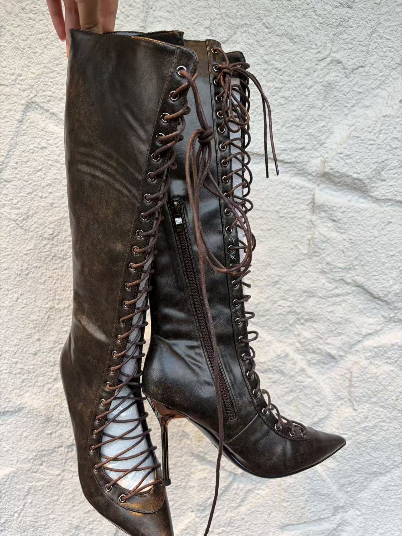 Lace-Up Thigh-High Boots