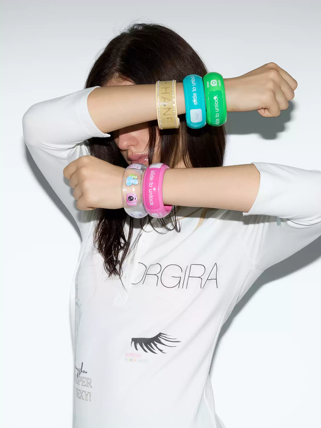 NORGIRA Slide to Unlock Neon Resin Wide Bangle