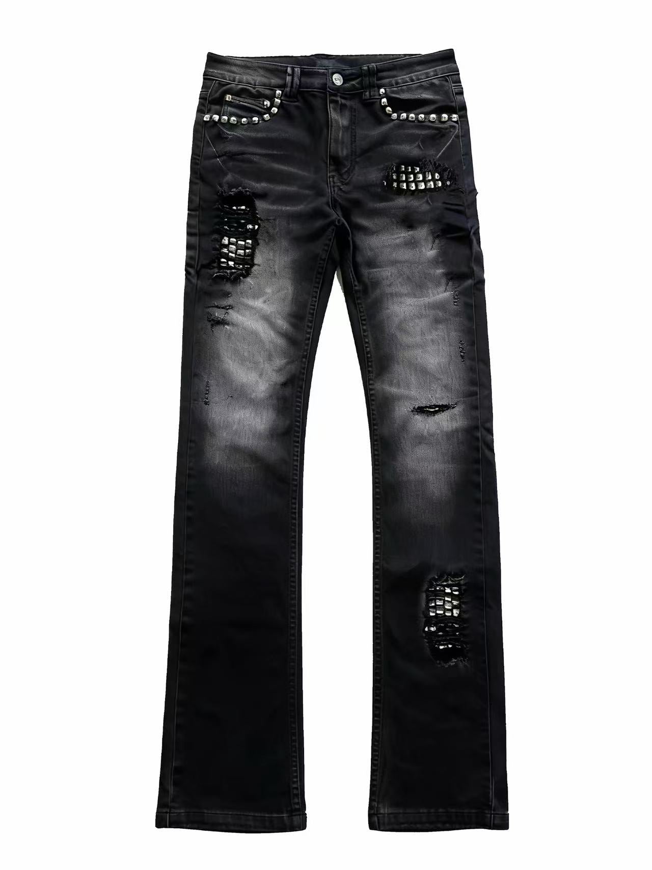 Madonna-style denim jeans with rivet holes