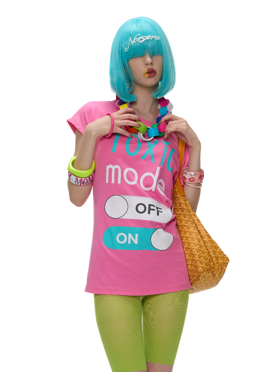 NORGIRA | Switch MODE Colorblock Print One-Shoulder T-Shirt